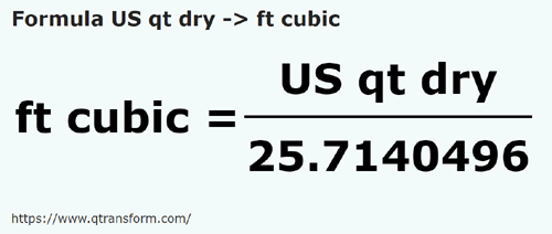 formula Cuartos estadounidense seco a Pies cúbicos - US qt dry a ft cubic
