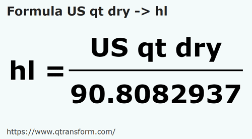 formule Quarts américains sec en Hectolitres - US qt dry en hl