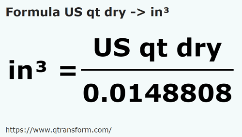 formula Kwarta amerykańska dla ciał sypkich na Cal sześcienny - US qt dry na in³