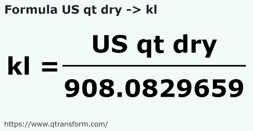 formule Amerikaanse quart vaste stoffen naar Kiloliter - US qt dry naar kl