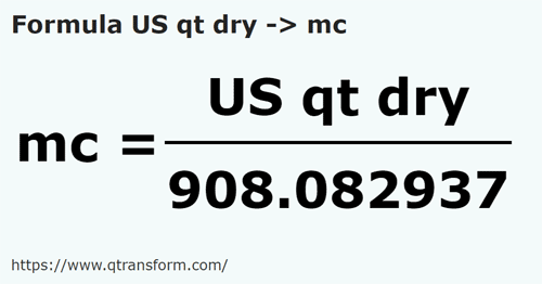 formula Quartos estadunidense seco em Metros cúbicos - US qt dry em mc