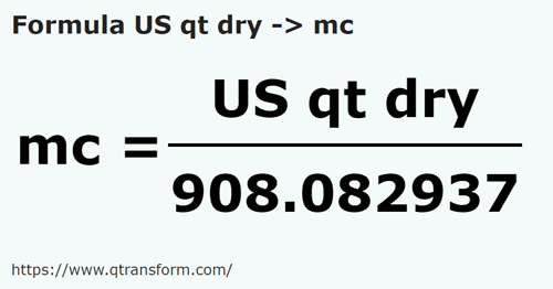 formule Quarts américains sec en Mètres cubes - US qt dry en mc