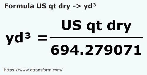 formula Quartos estadunidense seco em Jardas cúbicos - US qt dry em yd³