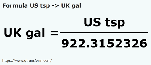 formule Amerikaanse theelepels naar Imperial gallon - US tsp naar UK gal