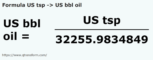 formula US teaspoons to US Barrels (Oil) - US tsp to US bbl oil