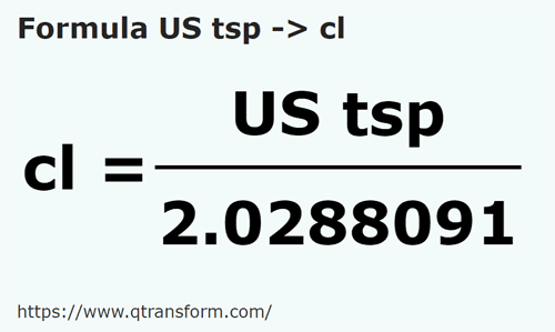 formule Cuillères à thé USA en Centilitres - US tsp en cl