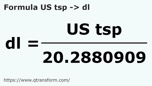 formula Чайные ложки (США) в децилитры - US tsp в dl