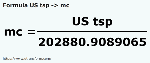 formula US teaspoons to Cubic meters - US tsp to mc