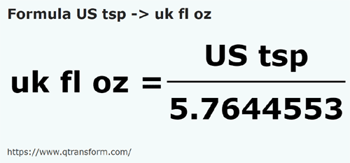 formula Чайные ложки (США) в Британская жидкая унция - US tsp в uk fl oz
