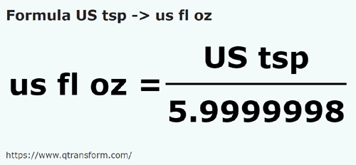 formule Amerikaanse theelepels naar Amerikaanse vloeibare ounce - US tsp naar us fl oz