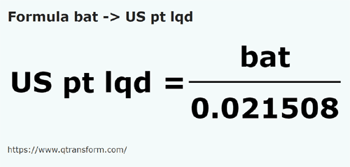 formula Бат в Американская пинта - bat в US pt lqd