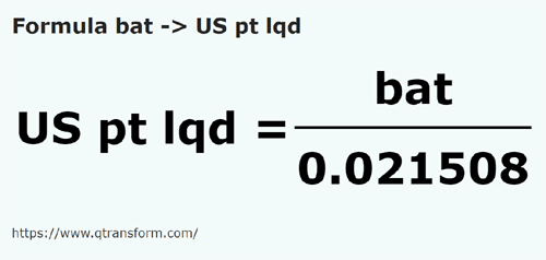 umrechnungsformel Bath in Amerikanische Pinten (flüssig) - bat in US pt lqd