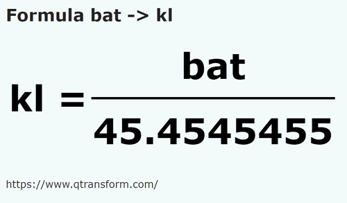 formula Bat na Kilolitry - bat na kl
