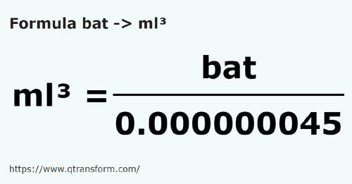 formule Baths en Millilitres cubes - bat en ml³