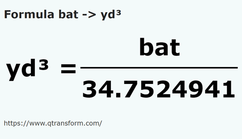 formula Bato a Yardas cúbicas - bat a yd³