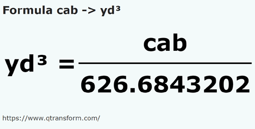 formula Cabi a Yardas cúbicas - cab a yd³