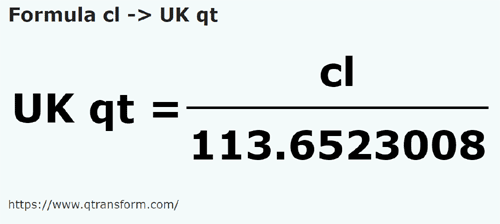 formula сантилитр в Британская кварта - cl в UK qt