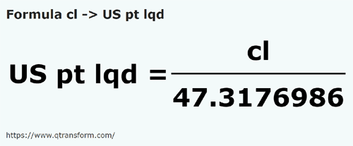 formula Centylitry na Amerykańska pinta - cl na US pt lqd