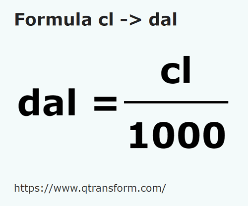 formula Centiliters to Deciliters - cl to dal