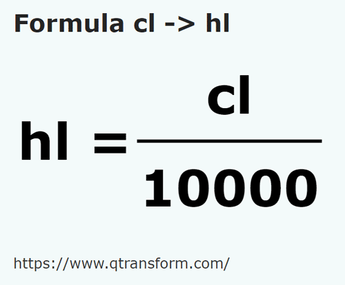 formula Centiliters to Hectoliters - cl to hl