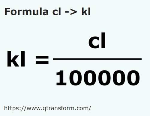 formula Sentiliter kepada Kiloliter - cl kepada kl