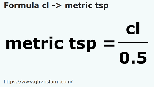 formule Centiliter naar Metrische theelepels - cl naar metric tsp