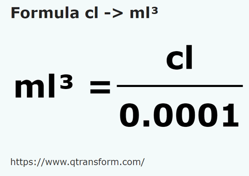 formula Centilitros a Mililitros cúbicos - cl a ml³