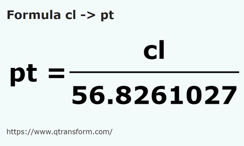 formula Centilitri in Pinte britanice - cl in pt