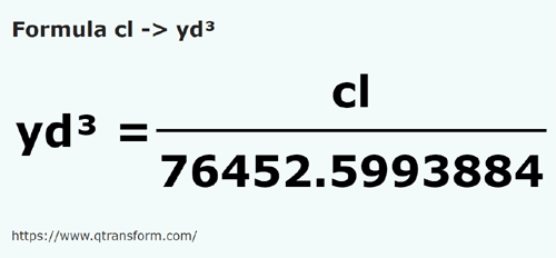 formula Centilitri in Yarzi cubi - cl in yd³