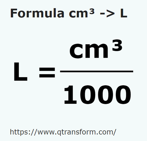 formula Cubic centimeters to Liters - cm³ to L