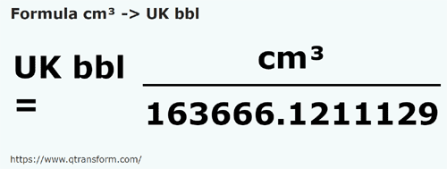 formula Centímetros cúbicos em Barrils britânico - cm³ em UK bbl