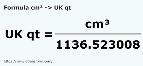 formula Centímetros cúbico a Cuartos británicos - cm³ a UK qt