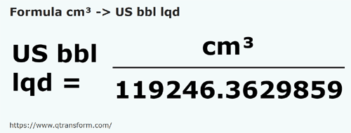 formula Centímetros cúbicos em Barrils estadunidenses (liquidez) - cm³ em US bbl lqd