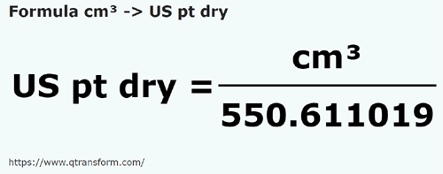 formula кубический сантиметр в Пинты США (сыпучие тела) - cm³ в US pt dry