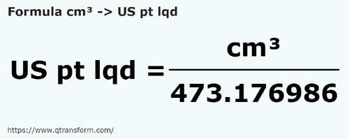 formula Centímetros cúbicos em Pintos estadunidense - cm³ em US pt lqd