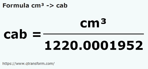 formula Cubic centimeters to Cabs - cm³ to cab