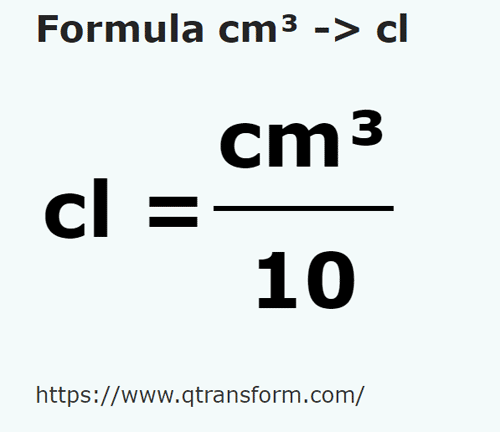 formula Centimetri cubi in Centilitri - cm³ in cl