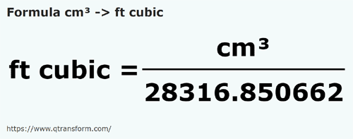 formula Centímetros cúbicos em Pés cúbicos - cm³ em ft cubic