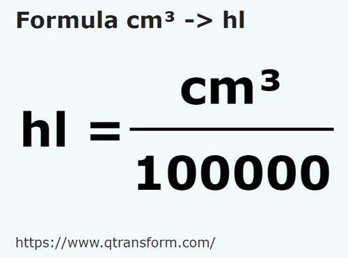 formula Cubic centimeters to Hectoliters - cm³ to hl