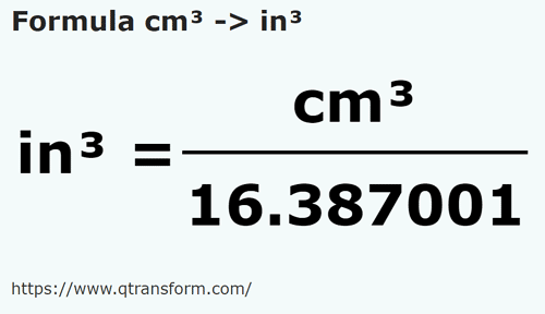 formula Cubic centimeters to Cubic inches - cm³ to in³