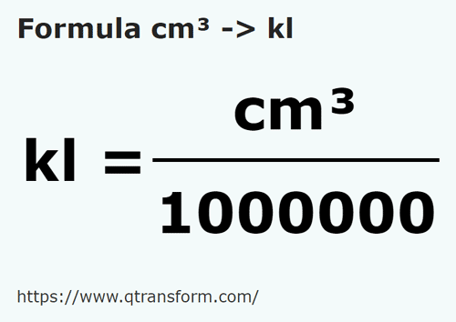 formula Cubic centimeters to Kiloliters - cm³ to kl