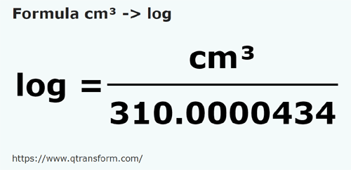 formula Cubic centimeters to Logs - cm³ to log