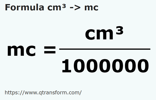 formula Centimetri cubi in Metri cubi - cm³ in mc