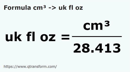 formula Centímetros cúbicos em Onças líquida imperials - cm³ em uk fl oz