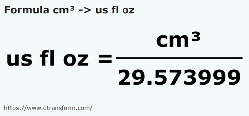 formula Centímetros cúbicos em Onças líquidas americanas - cm³ em us fl oz