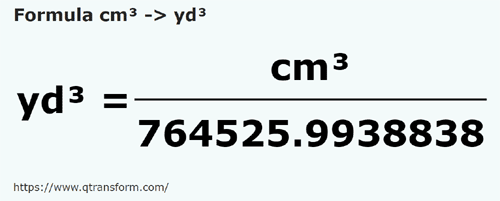 formula Cubic centimeters to Cubic yards - cm³ to yd³