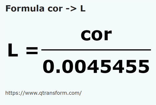 formula Kor kepada Liter - cor kepada L