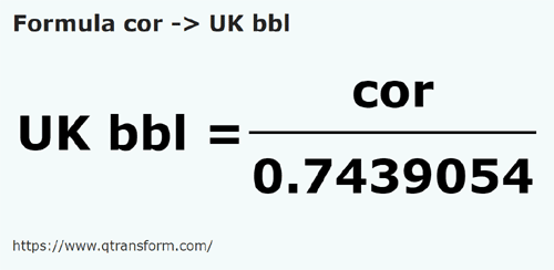 formula Cori in Barili imperiali - cor in UK bbl