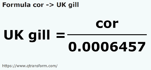 umrechnungsformel Kor in Amerikanische gills - cor in UK gill
