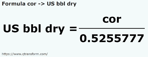 formula Кор в Баррели США (сыпучие тела) - cor в US bbl dry
